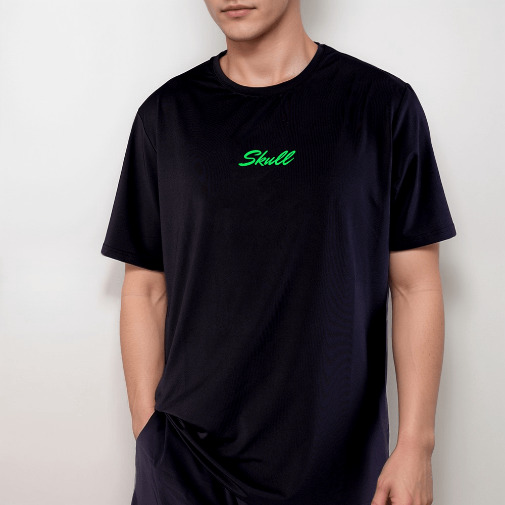 Padel Sportshirt Men - Black Green - Skull Padel