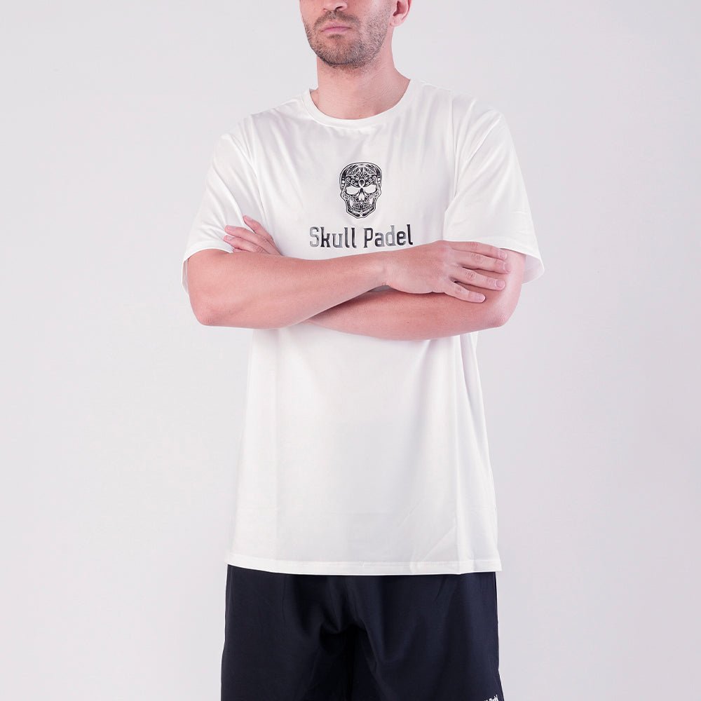 Padel Sportshirt Men - White Black - Skull Padel